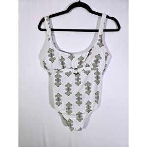 Boho Preppy Tommy Hilfiger Medallion Print One Piece Swimsuit Womens 8 White